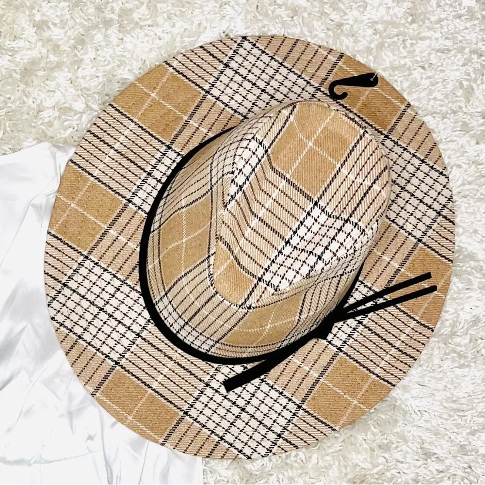 Pretty n’ Plaid Fedora: Tan - Picture 1 of 2